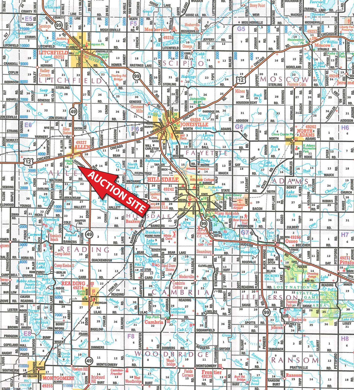 Area map - FARM EQUIPMENT AUCTION IN HILLSDALE COUNTY, MICHIGAN